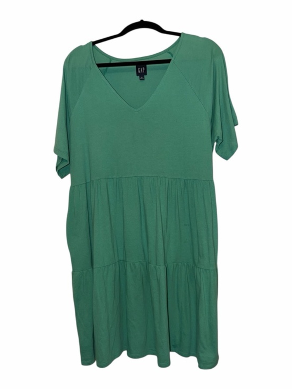 GAP Women's Emerald Green V-Neck Tiered Dress